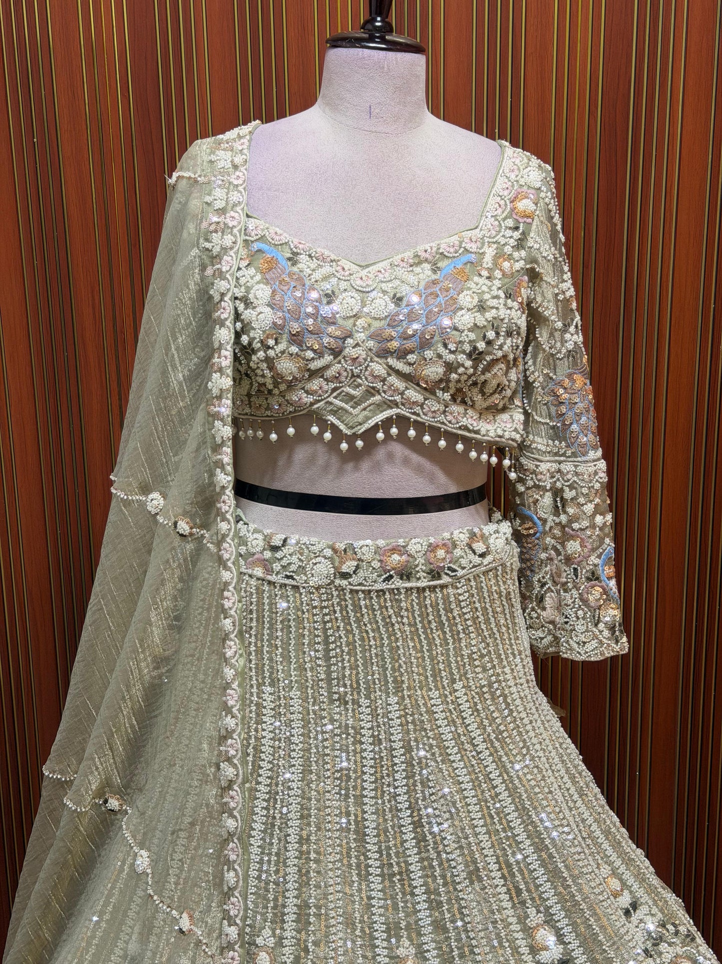 Green yellow Lavender top Lehenga