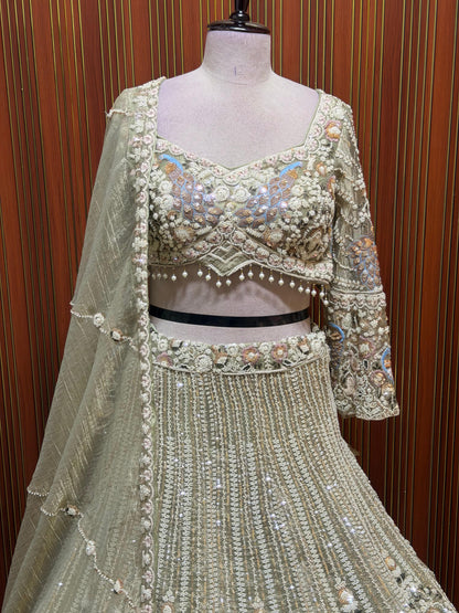 Green yellow Lavender top Lehenga
