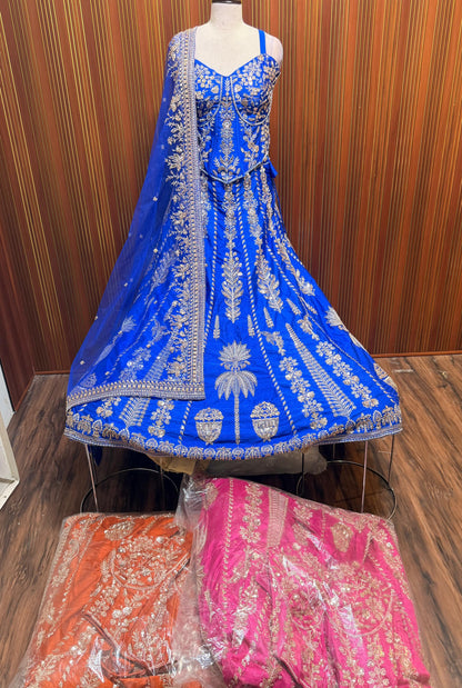 Blue orange pink Crop top Lehenga