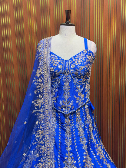 Blue orange pink Crop top Lehenga