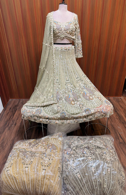 Green yellow Lavender top Lehenga