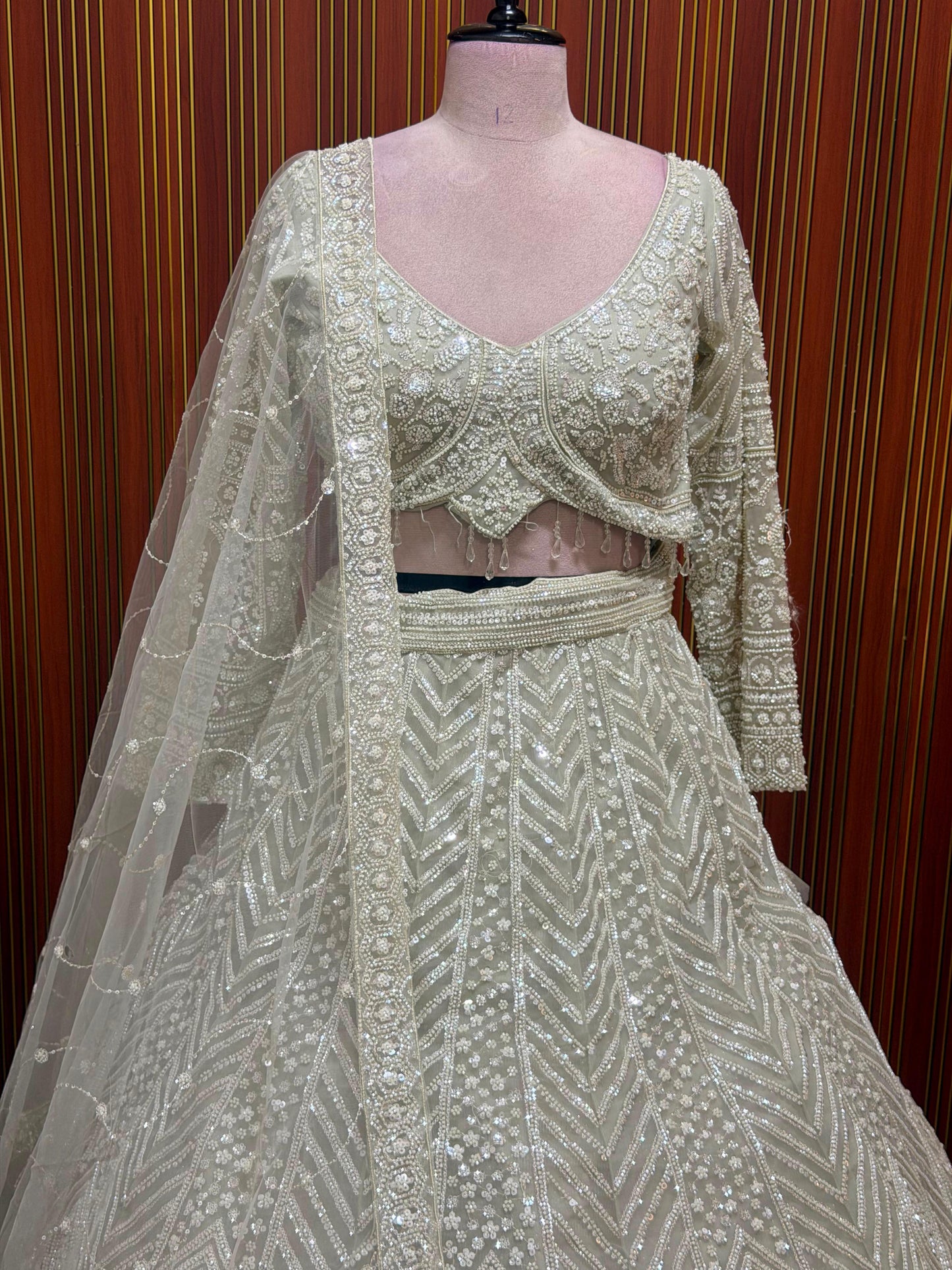 White green Crop top Lehenga