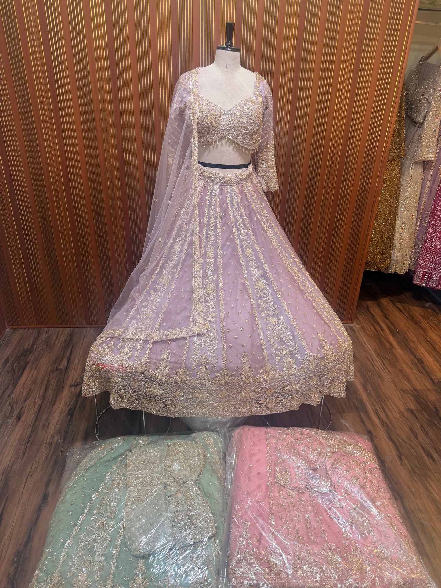 Lavender green pick Crop top Lehenga