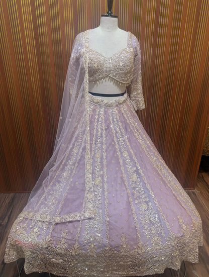 Lavender green pick Crop top Lehenga