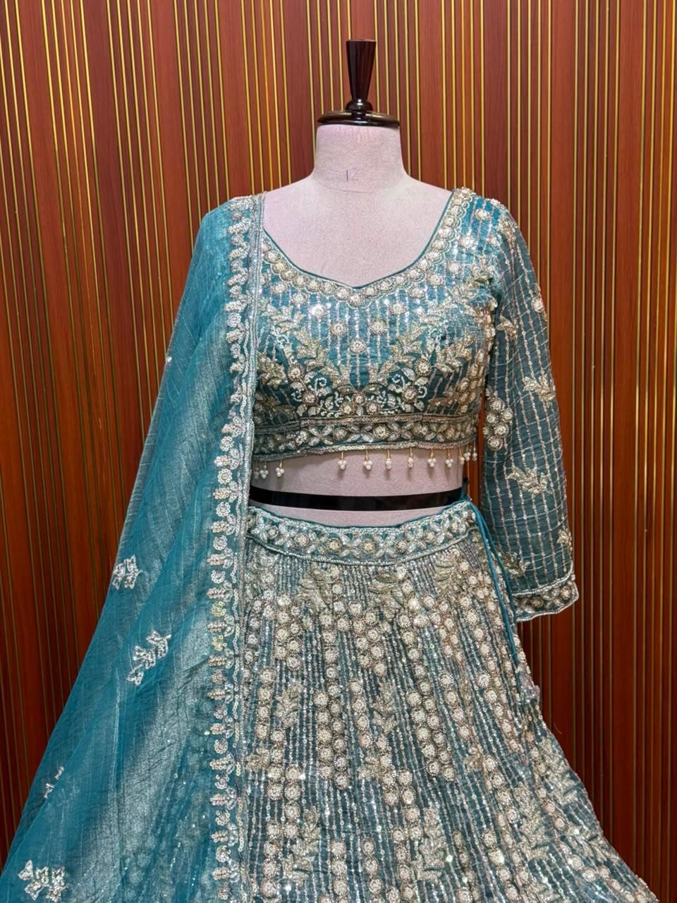 Blue lavender green maroon Crop top Lehenga