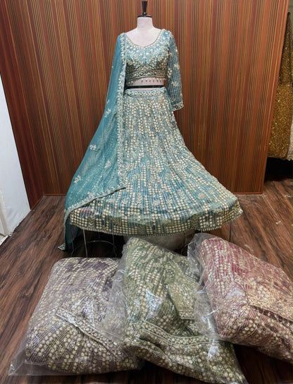 Blue lavender green maroon Crop top Lehenga