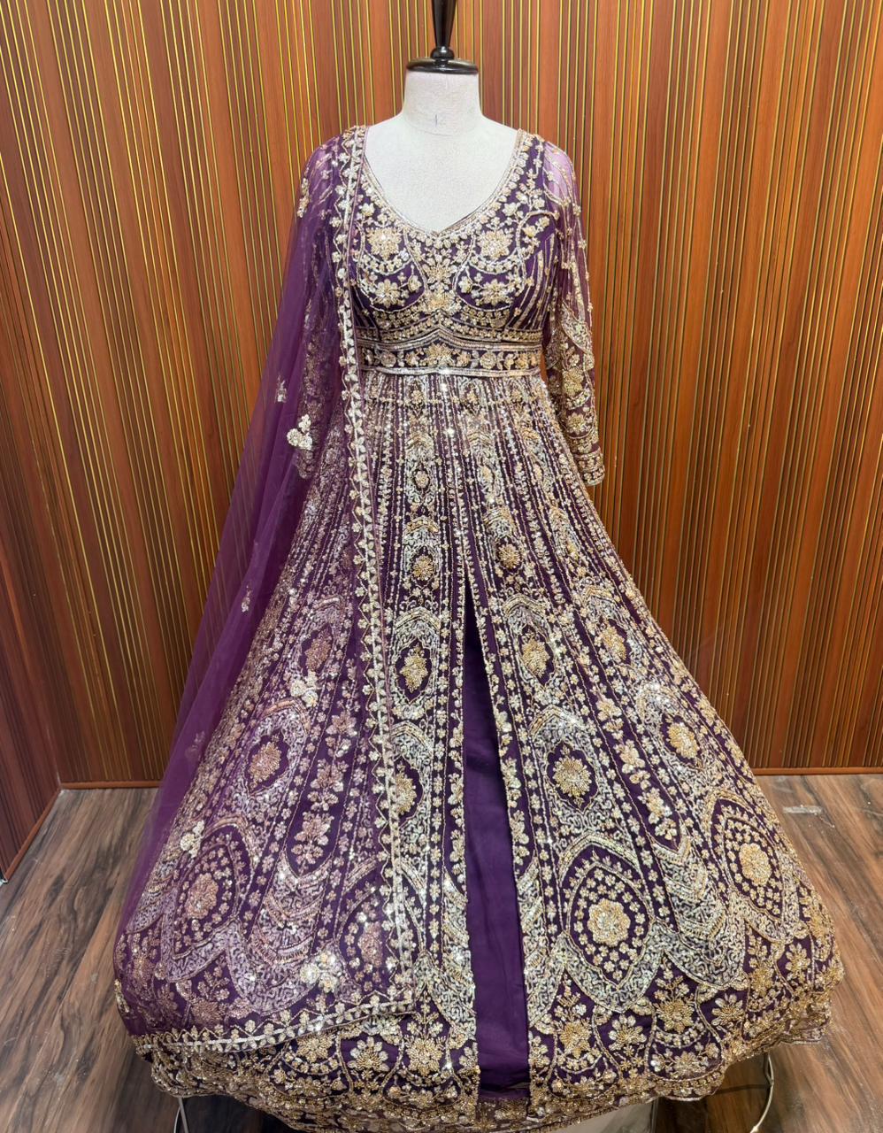 Purple red peach green Crop top Lehenga