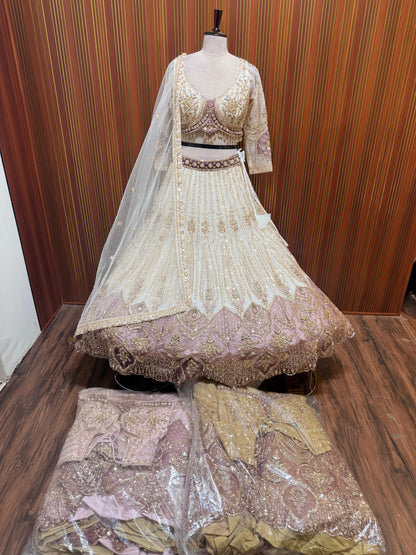 Golden pink brown Crop top Lehenga