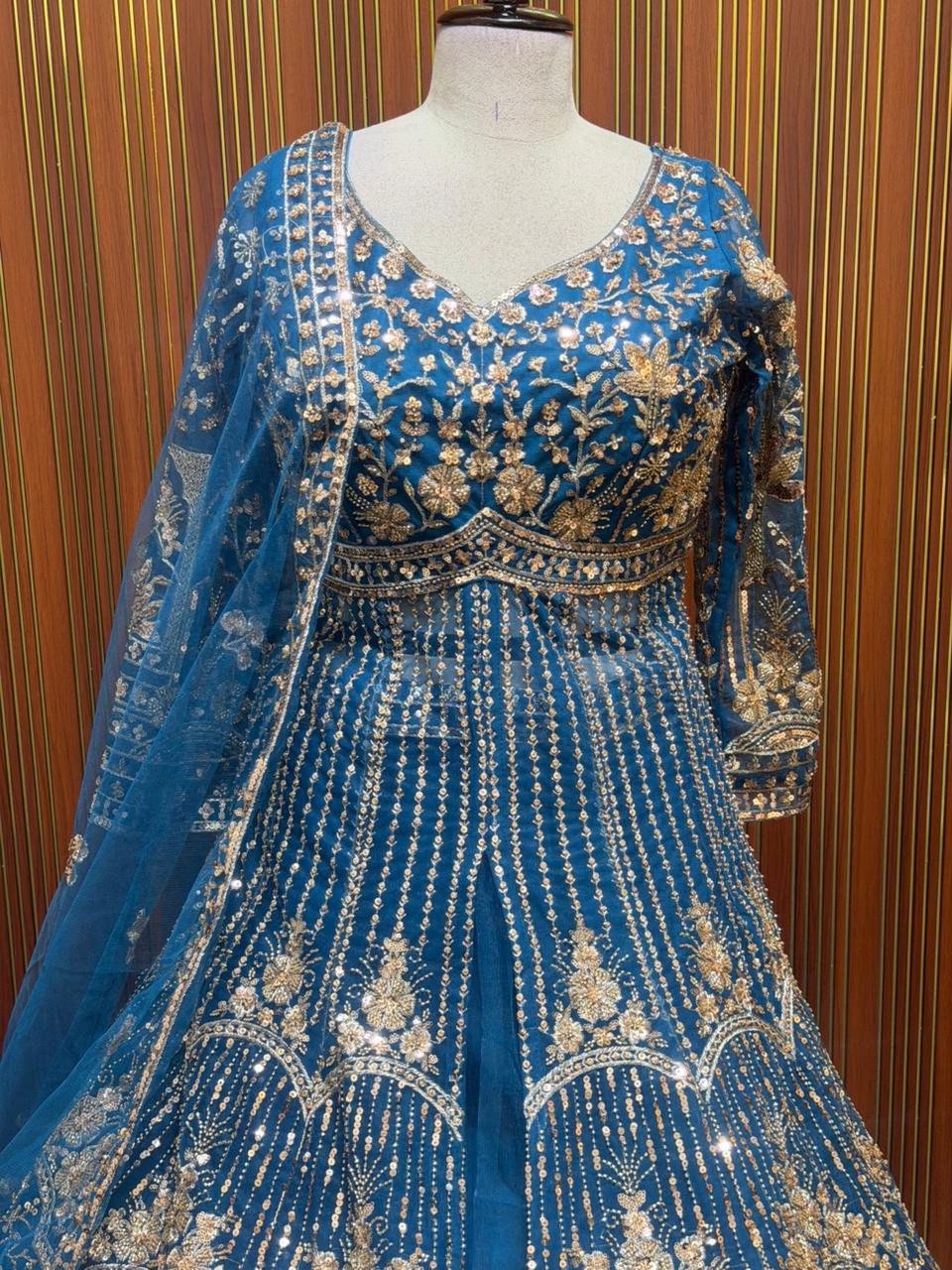 Light blue navy blue pink Crop top Lehenga