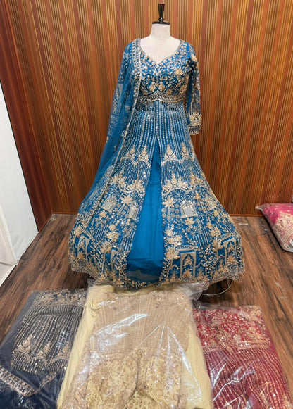 Light blue navy blue pink Crop top Lehenga