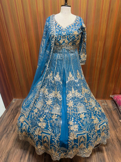 Light blue navy blue pink Crop top Lehenga