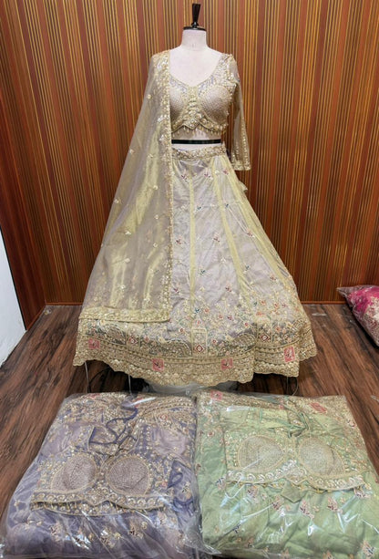 Golden Lavender green net crop top Lehenga