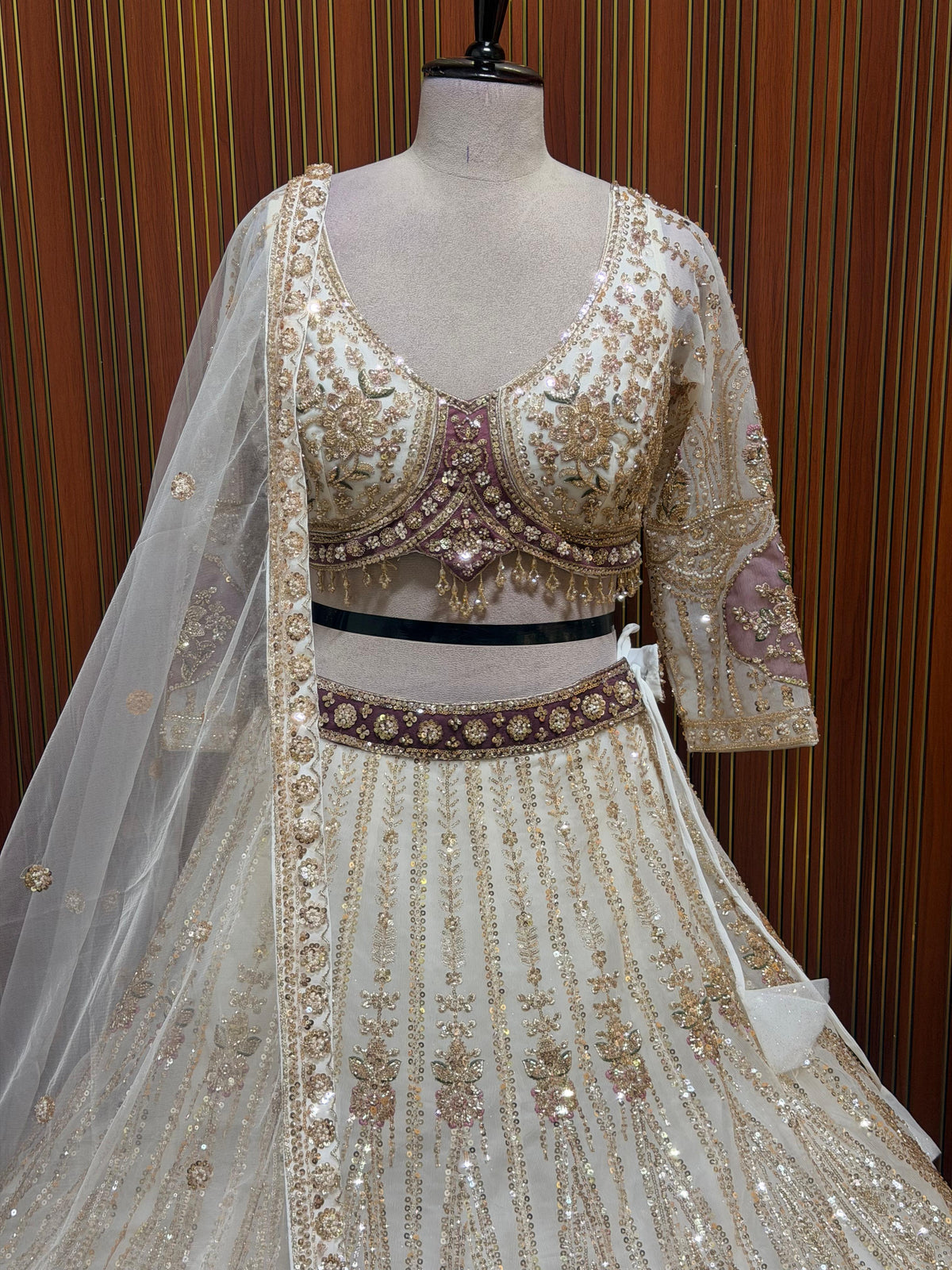 Golden pink brown Crop top Lehenga