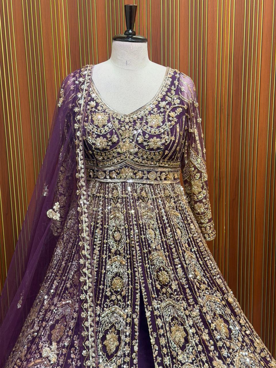 Purple red peach green Crop top Lehenga