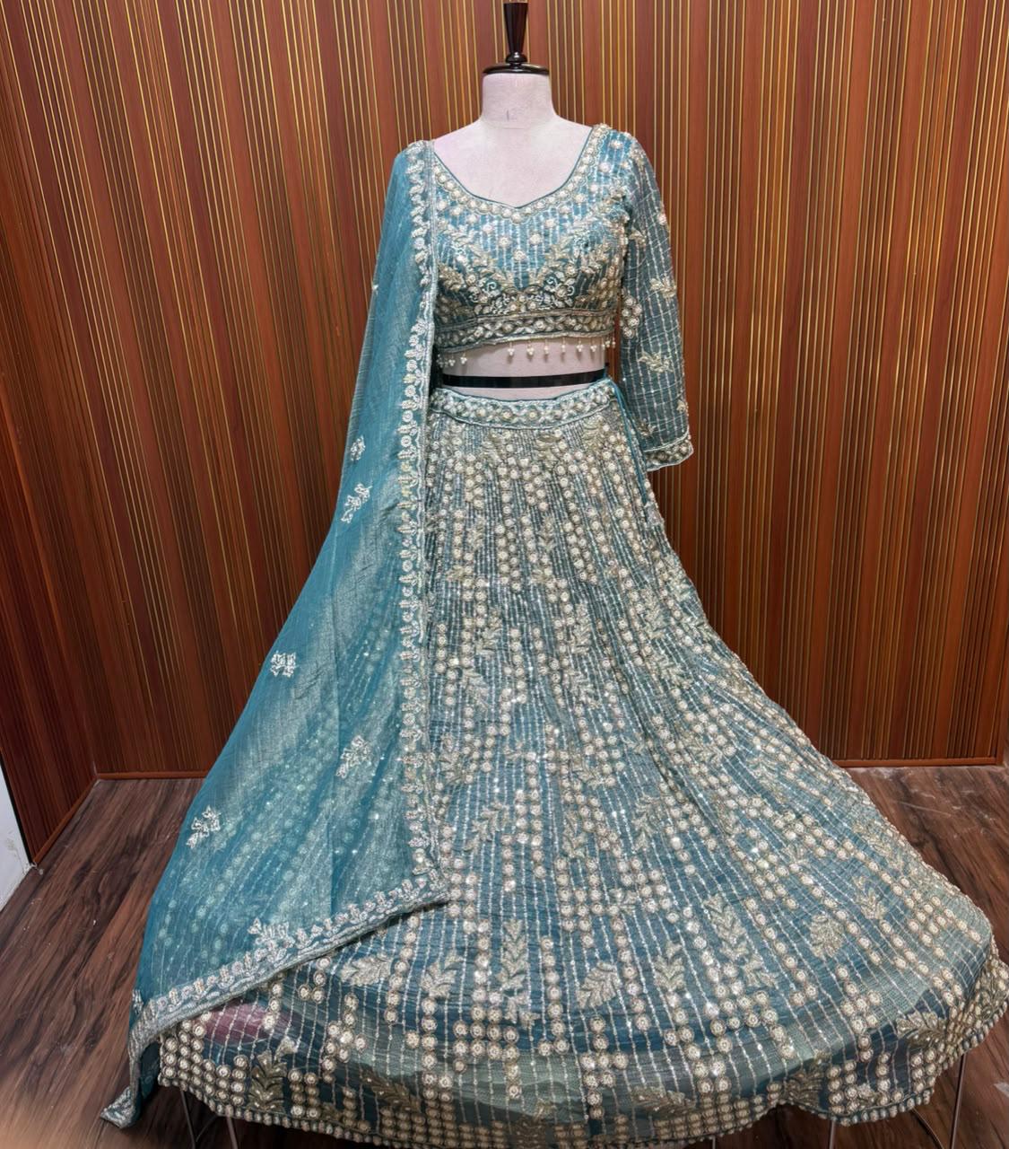 Blue lavender green maroon Crop top Lehenga