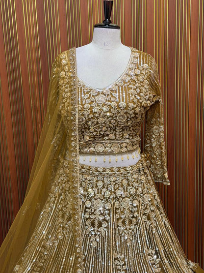 Mehandi blue red green net crop top Lehenga