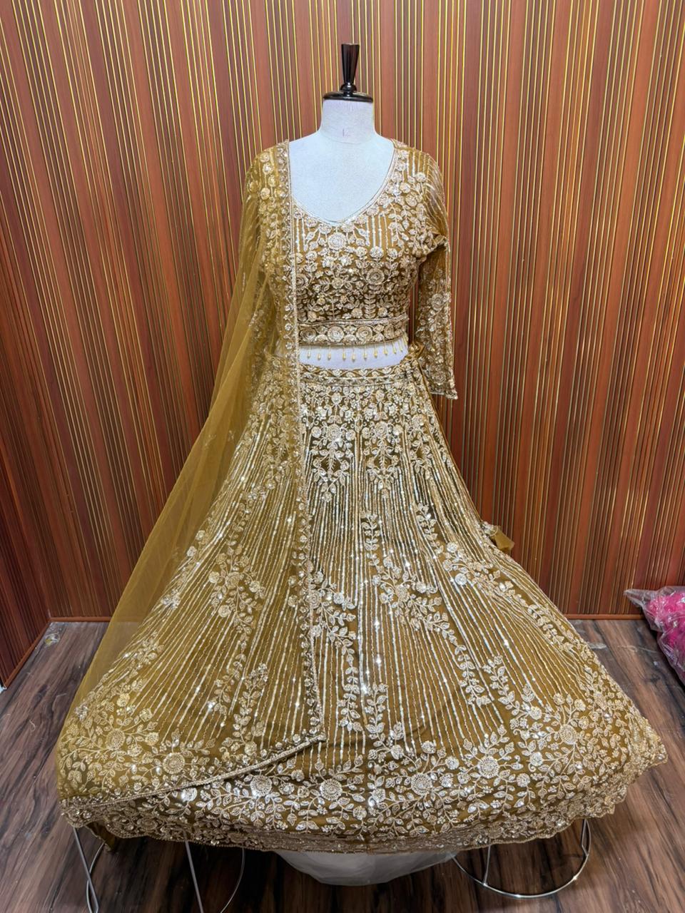 Mehandi blue red green net crop top Lehenga