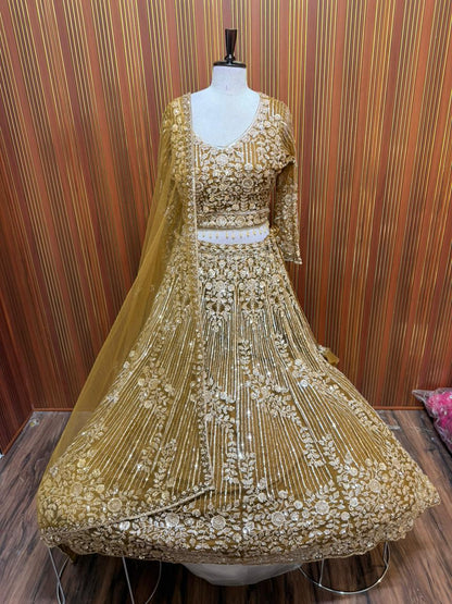 Mehandi blue red green net crop top Lehenga
