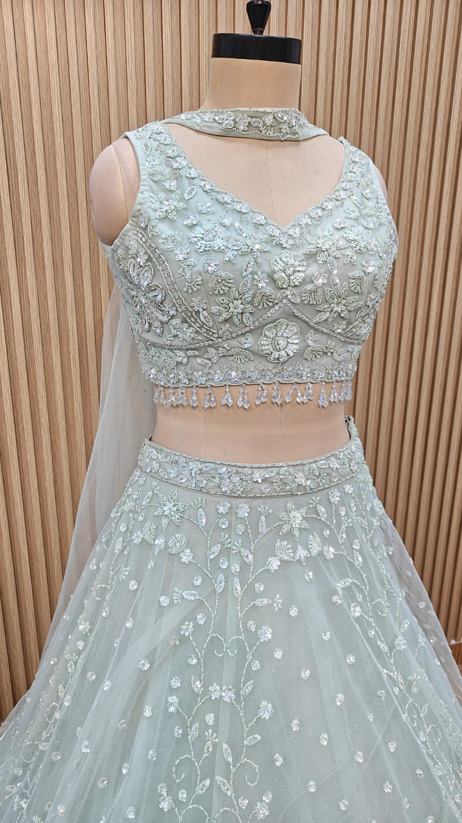 Green blue peach Crop top Lehenga