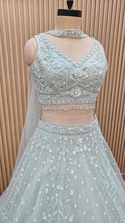 Green blue peach Crop top Lehenga