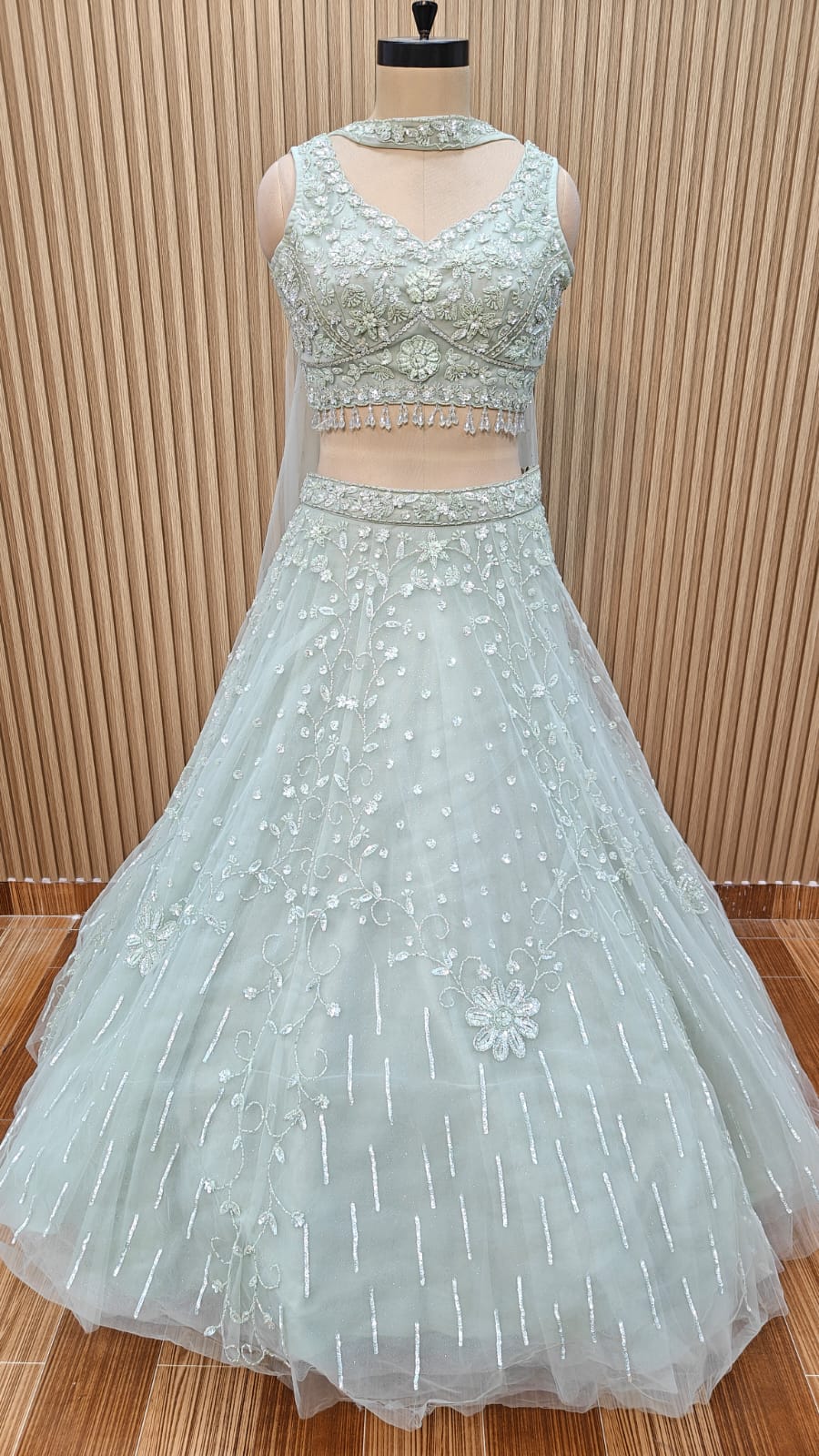 Green blue peach Crop top Lehenga