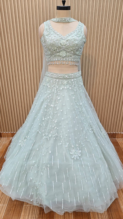 Green blue peach Crop top Lehenga