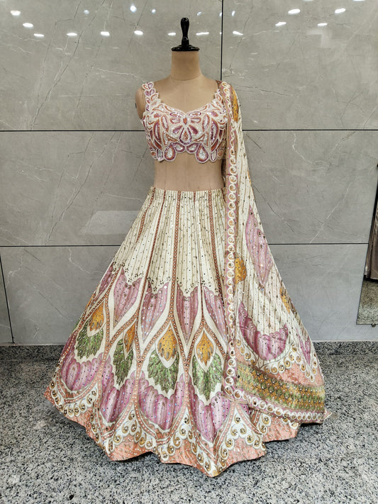 White pink PDP Crop top Lehenga