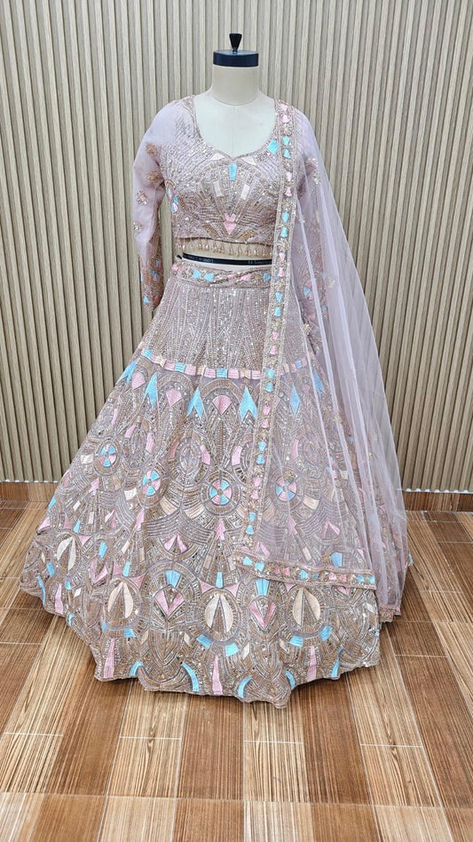 White Pink Crop top Lehenga
