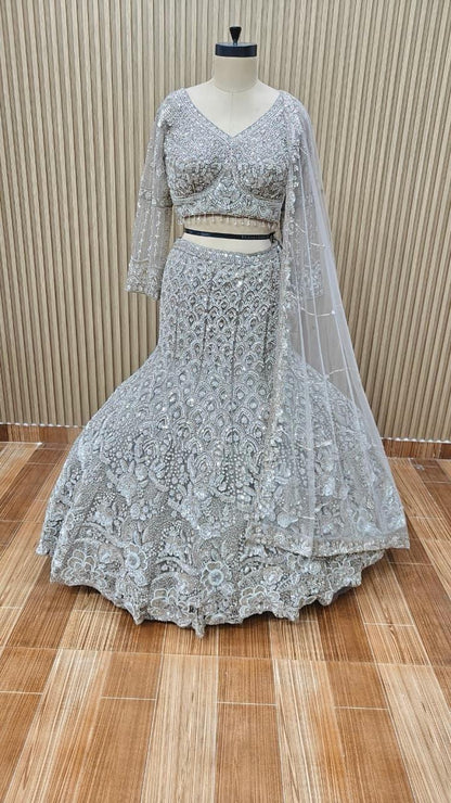 Silver golden fish cut Crop top Lehenga