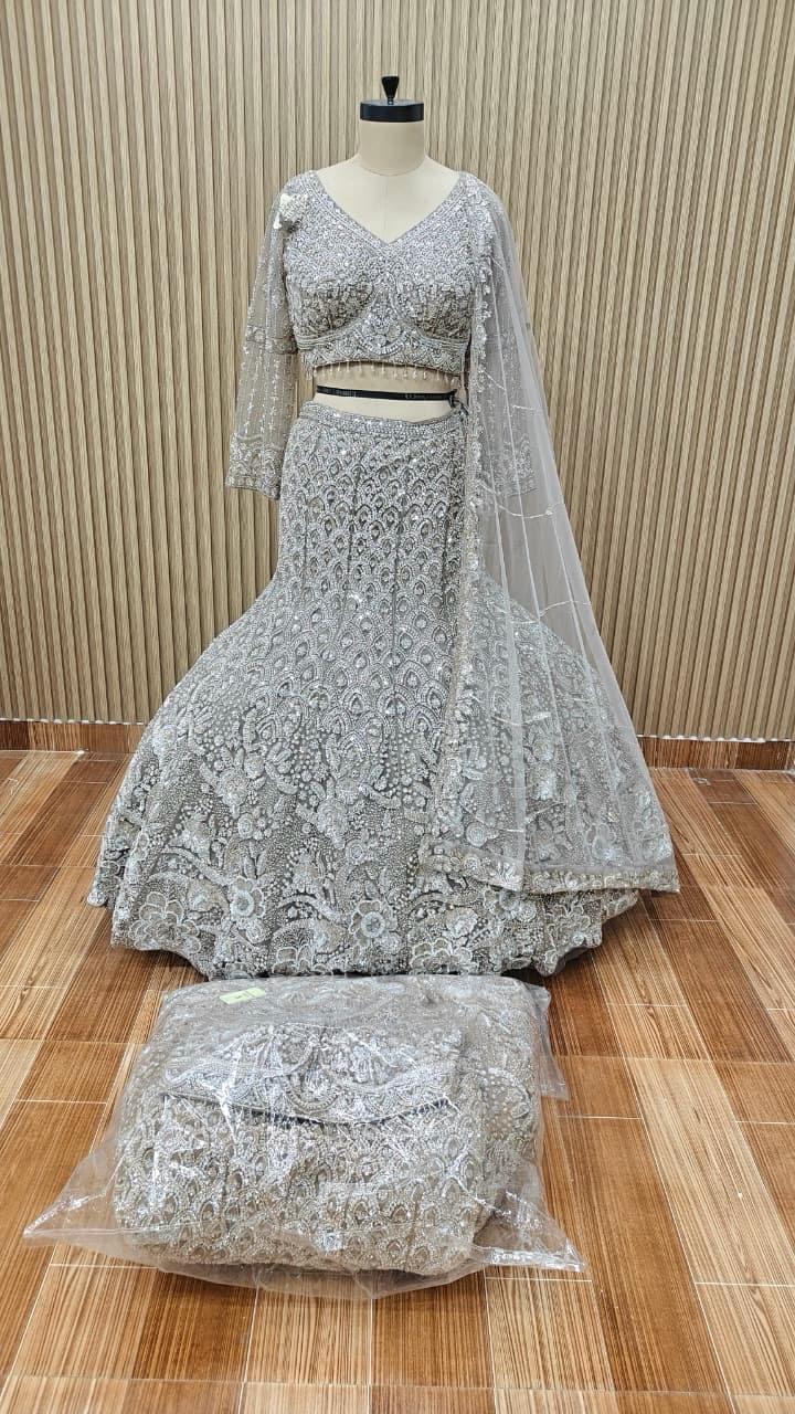 Silver golden fish cut Crop top Lehenga