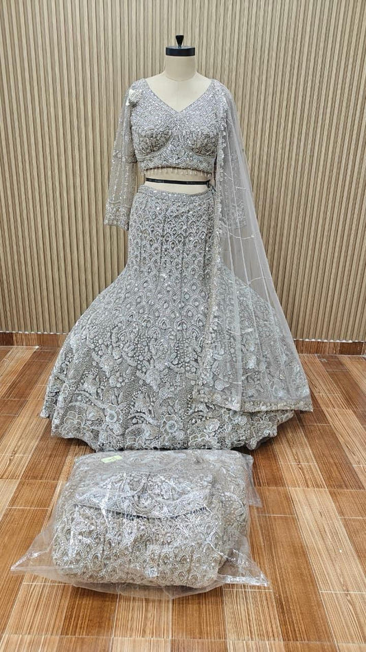Silver golden fish cut Crop top Lehenga