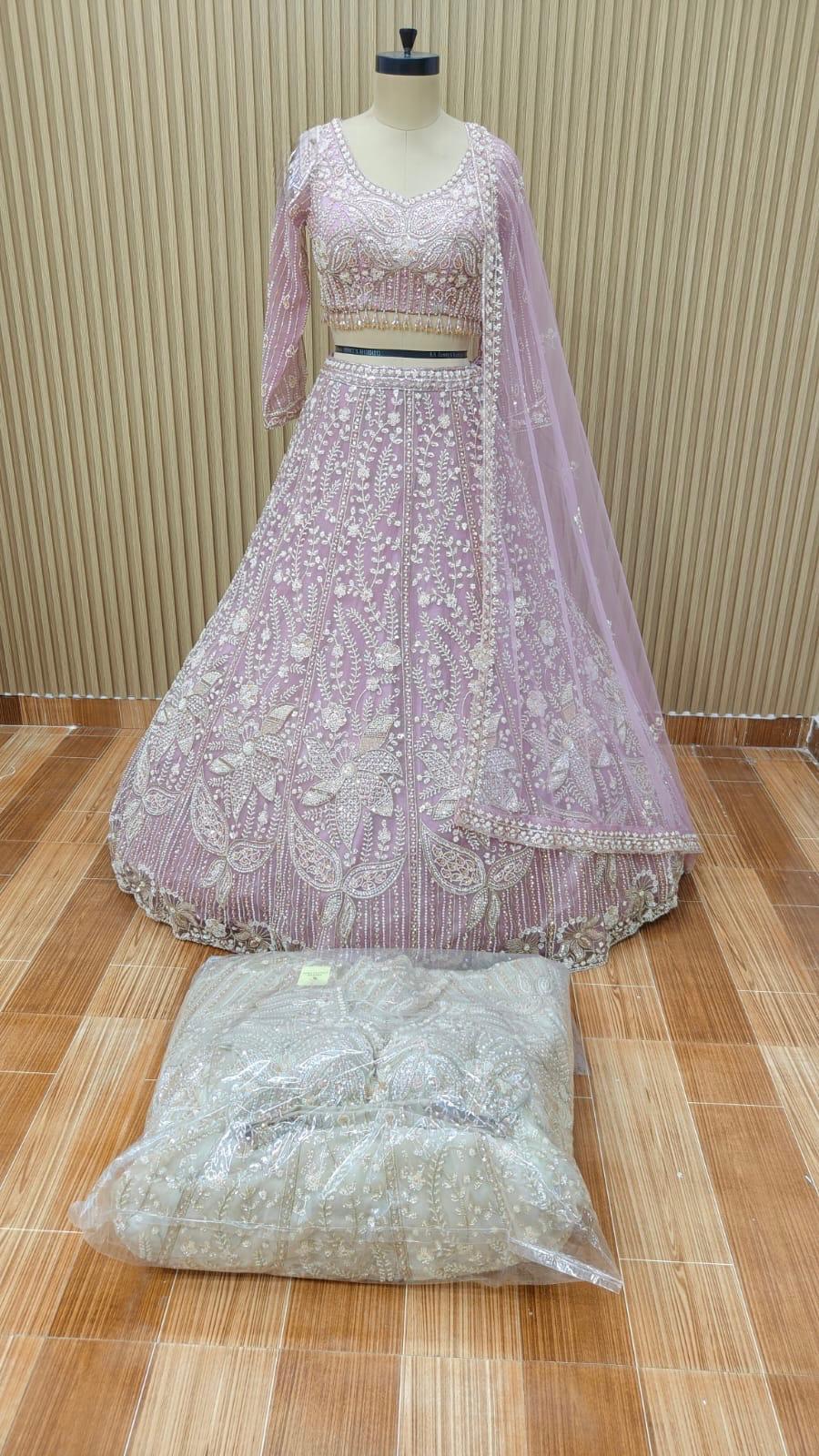 pista Green white Pink Crop top Lehenga