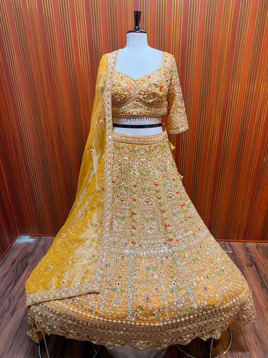 Yellow Crop top Lehenga