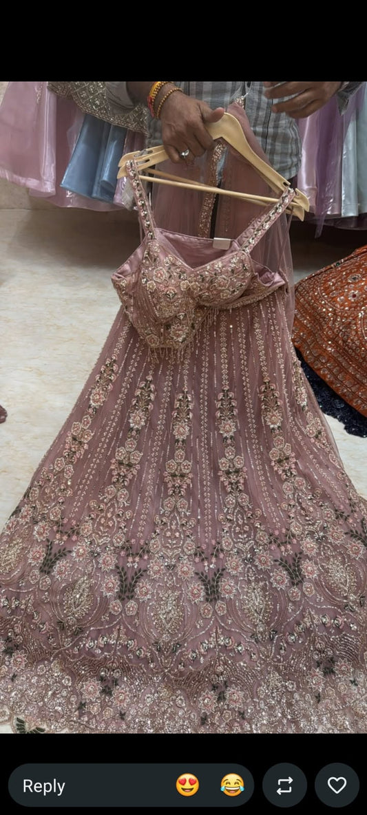 Designer pink crop top Lehenga