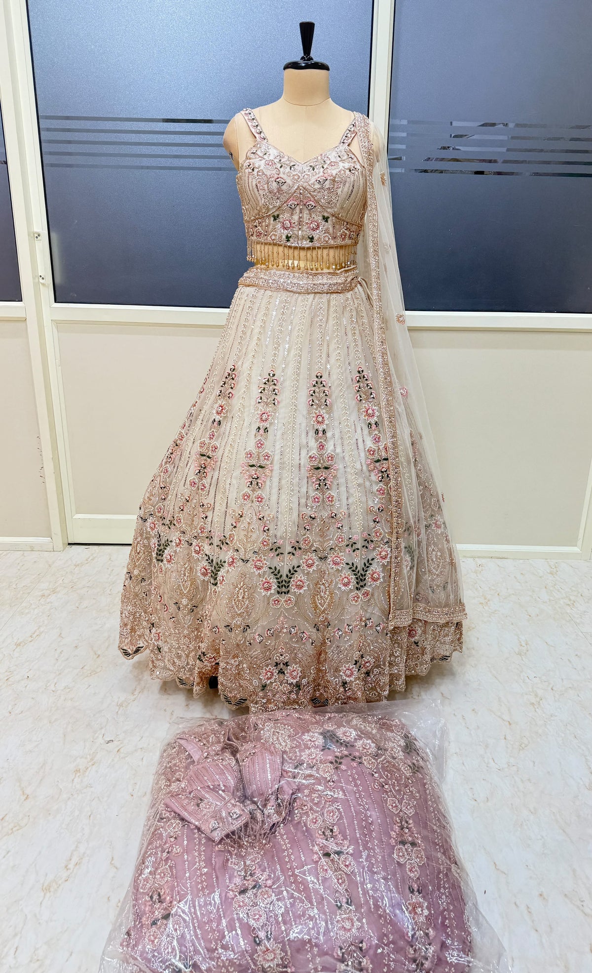 Designer pink crop top Lehenga