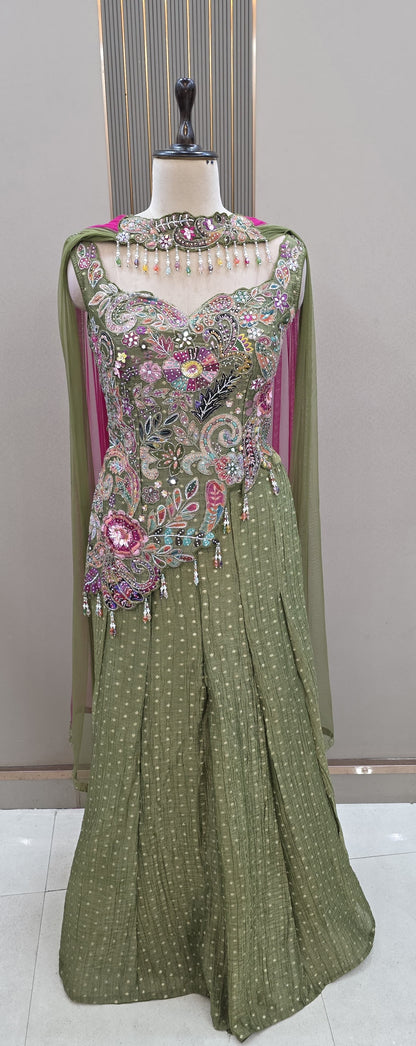Blue Long Sharara Suit Dress Material