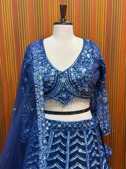 Royal blue fish cut crop top Lehenga