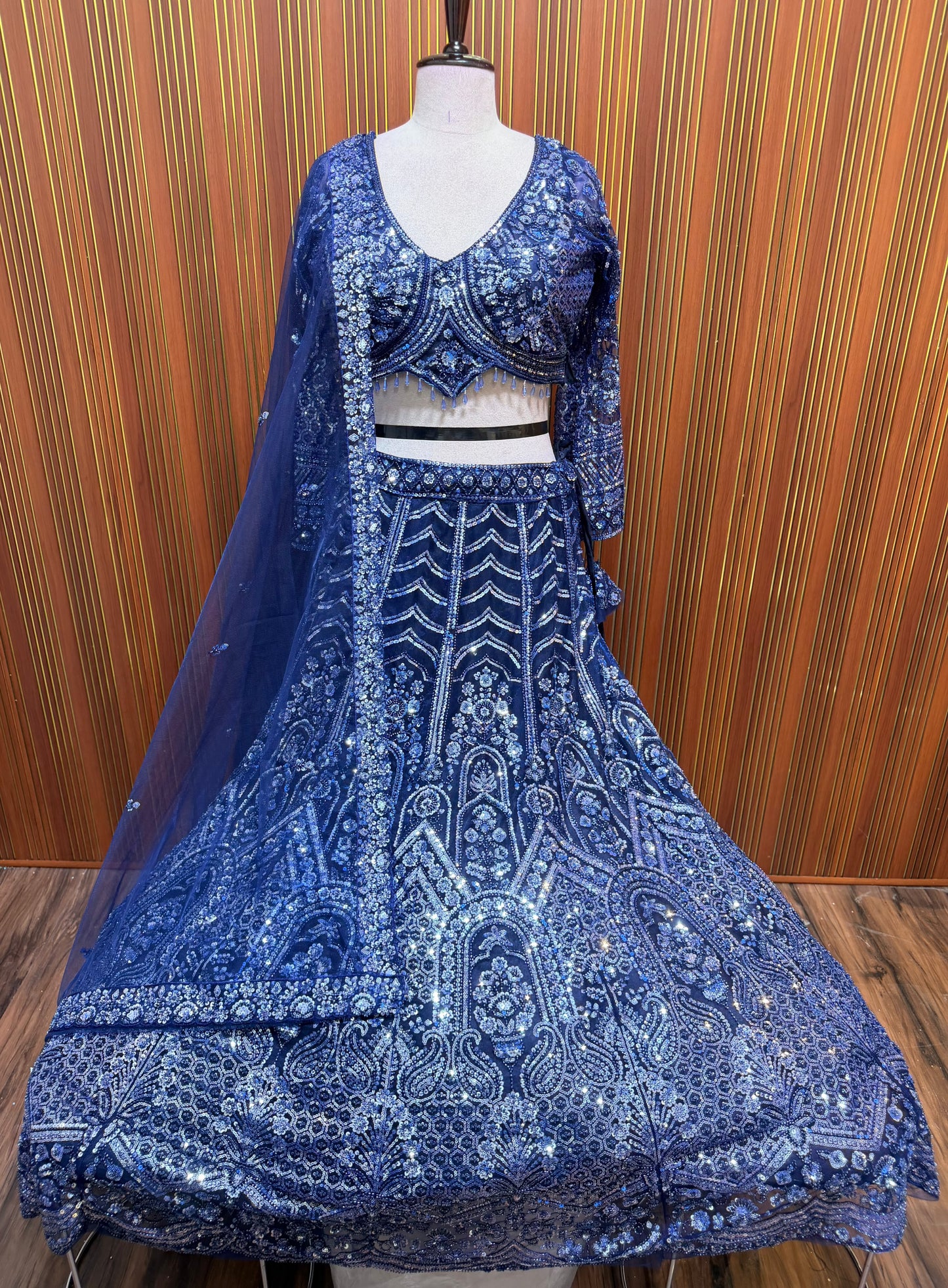 Royal blue fish cut crop top Lehenga