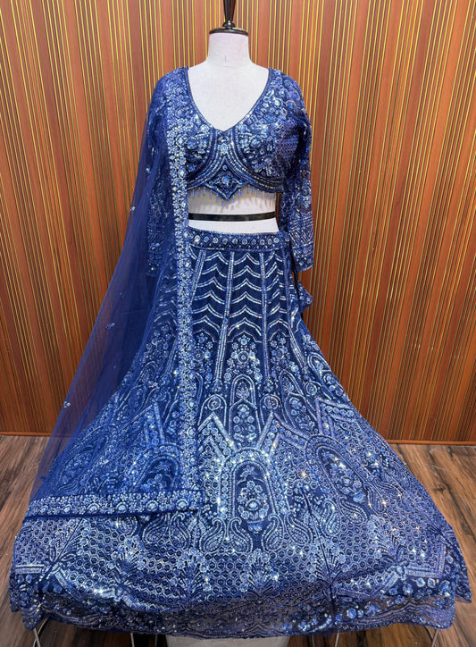 Royal blue fish cut crop top Lehenga