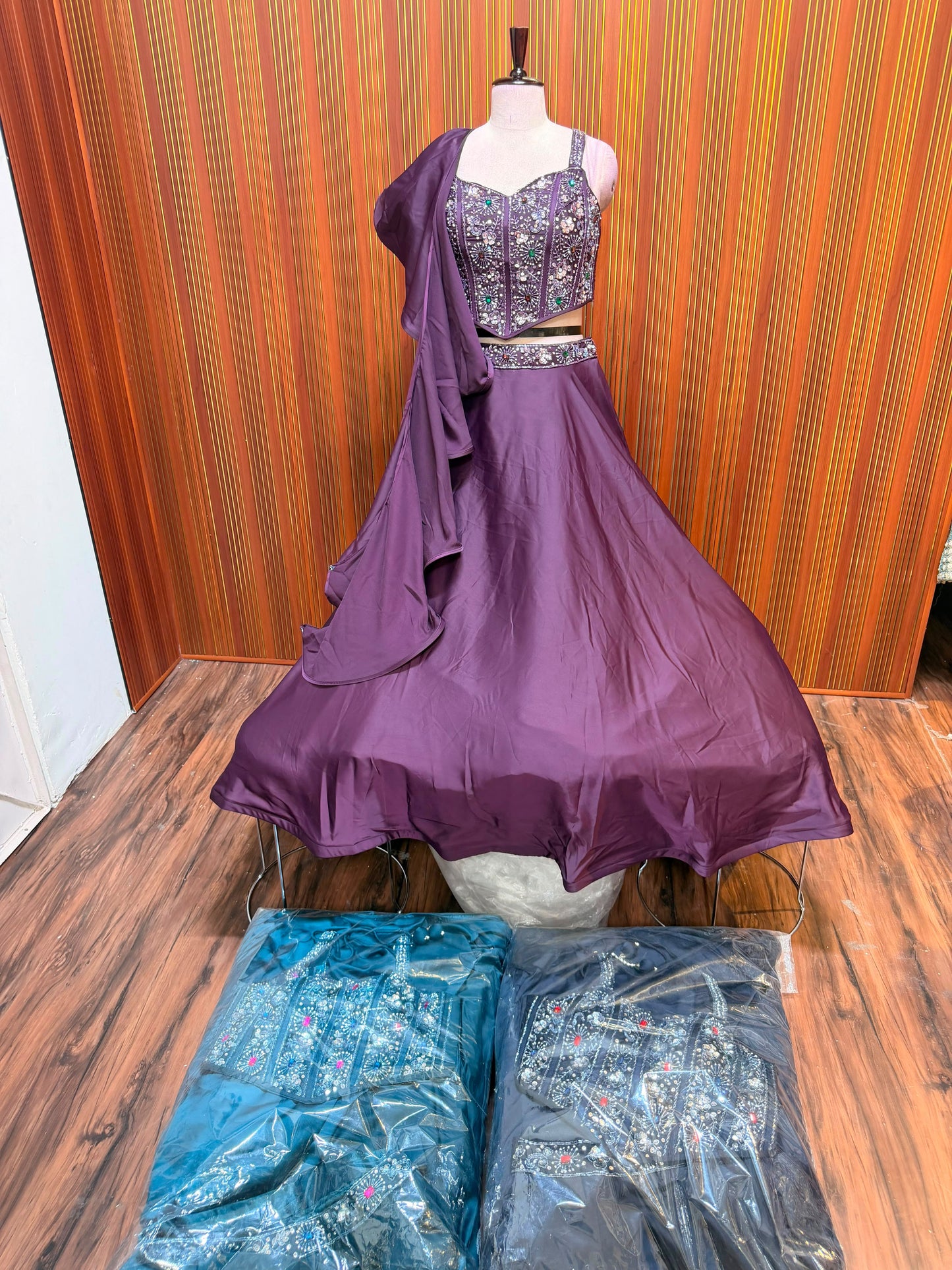 Purple blue crop top Lehenga