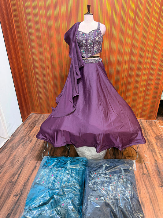 Purple blue crop top Lehenga