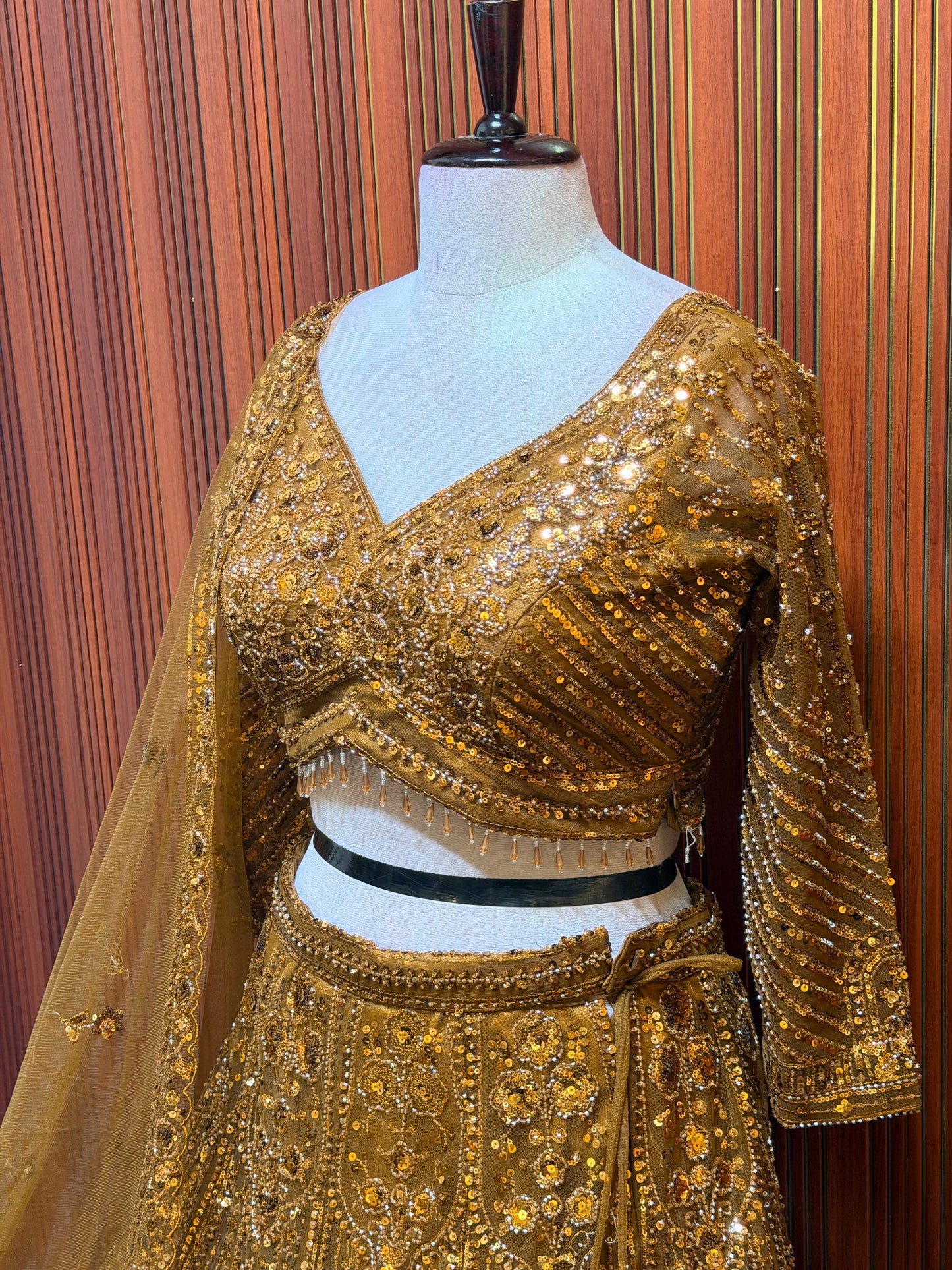 Dark Golden crop top Lehenga