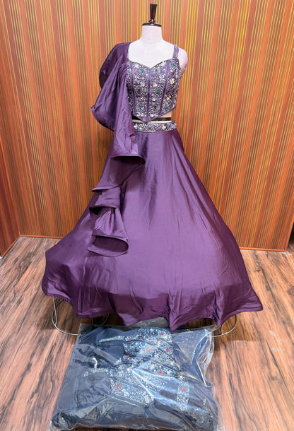Purple blue crop top Lehenga