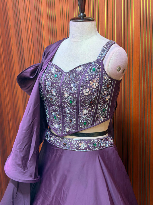 Purple blue crop top Lehenga
