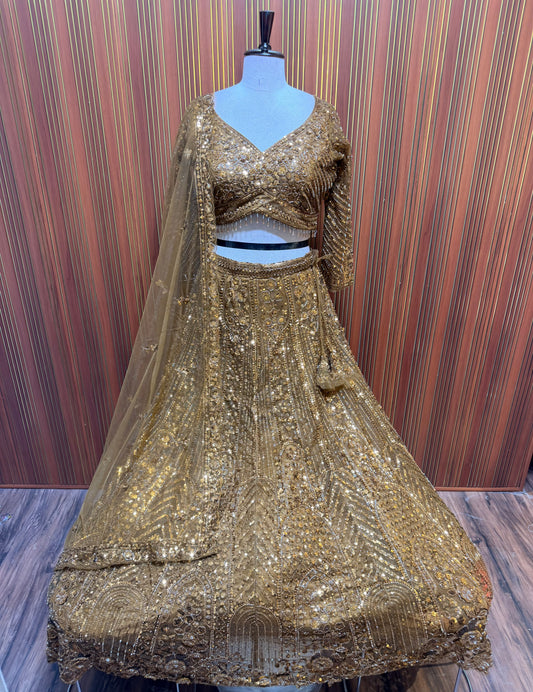 Dark Golden crop top Lehenga