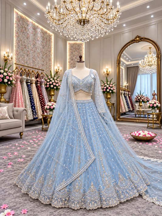 Blue crop top lehenga