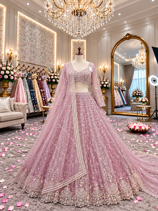 Pink crop top lehenga