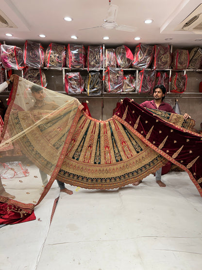 Fabulosa lehenga nupcial de duptta doble pesada