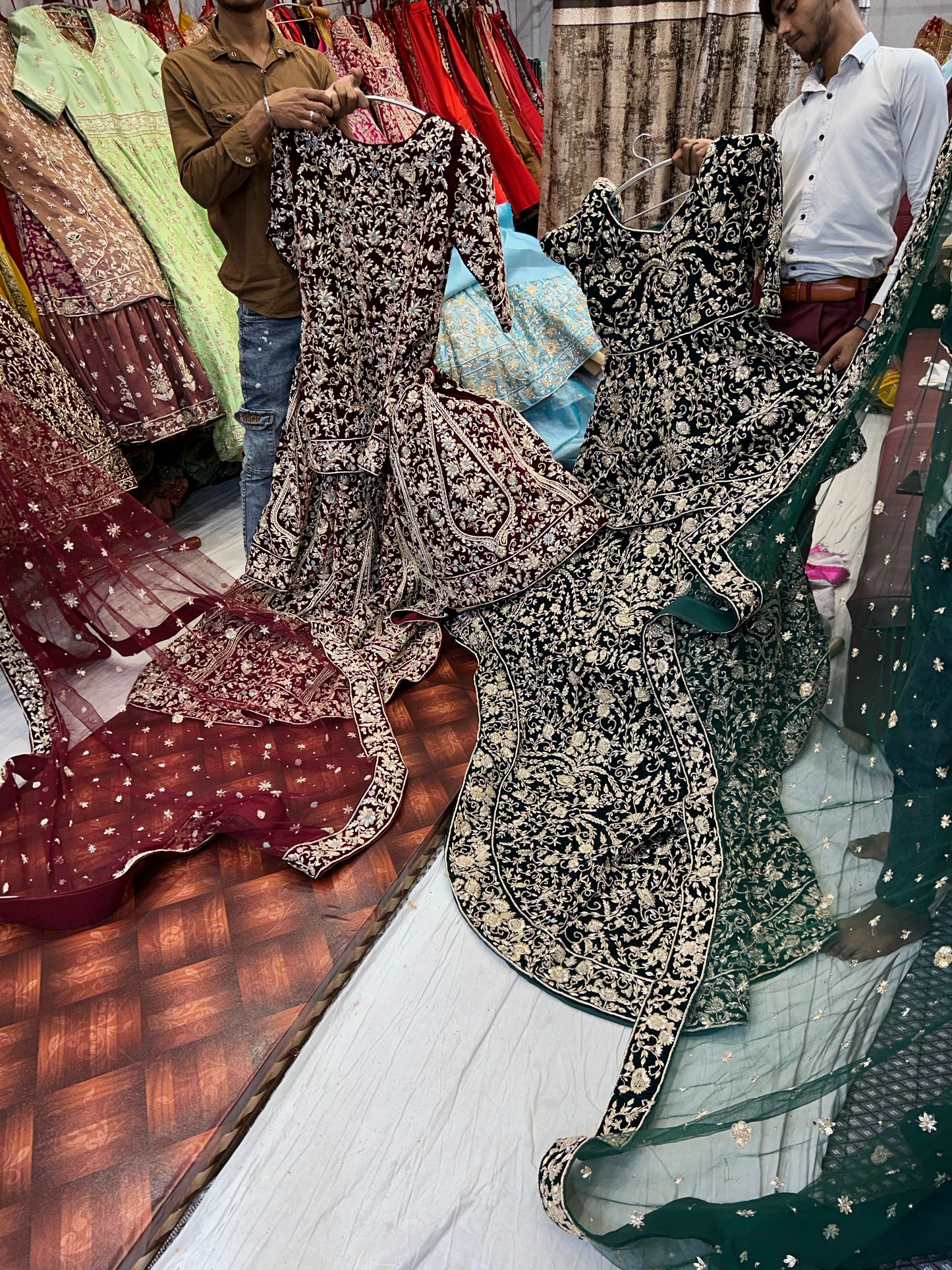 Green Designer Peplum long Dress Farshi Gaharara Pakistani Bridal Dress Muslim Special