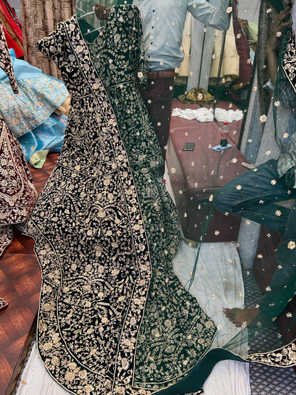 Green Designer Peplum long Dress Farshi Gaharara Pakistani Bridal Dress Muslim Special